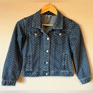 Lands End Denim Jacket Girls M Blue Polka Dots Jean